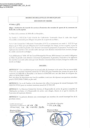 DEC 023 26 ACTE TPN Attribution De Marché Entretien Terrains De Sport