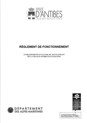Règlement de fonctionnement 1er septembre 2026