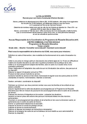 Responsable Coordination Programme De Réussite Educative