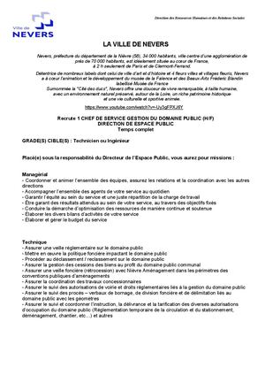 Chef de Service Gestion Du Domaine Public