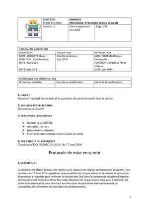 Annexe 6 - Protocole de mise en sureté