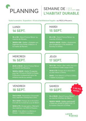 2026 Programme calendaire semaine de l'habitat durable