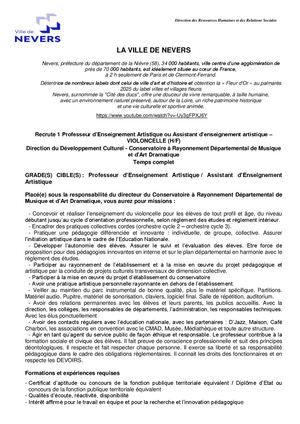 Professeur / Assistant d'Enseignement Artistique Violoncelle