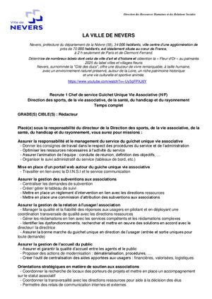 Chef de Service Guichet Unique Vie Associative