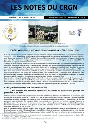 Note N° 132 - Forêts aux abois, l'histoire des gendarmes à l'épreuve du feu