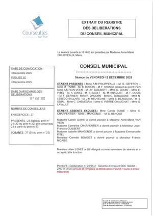 Délibération du Conseil Municipal du 12 Décembre 2025