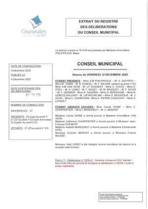 Délibération du Conseil Municipal du 12 Décembre 2025