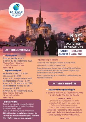 Activités Seniors de septembre 2026 à janvier 2027