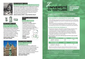 L'UNIVERSITE DU TEMPS LIBRE Programme Septembre Decembre 2026