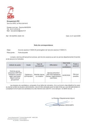 Avis 2026 35 Chef Sce Prevention Erp Igh (Secteur Caen) Adj Chef De Gpt