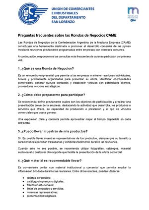 UCI CAME - Preguntas Frecuentes sobre Rondas de Negocios