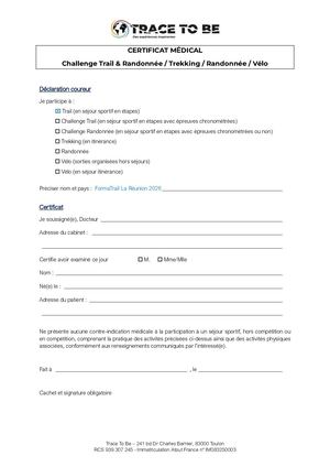 Certificat Médical FormaTRAIL la Réunion