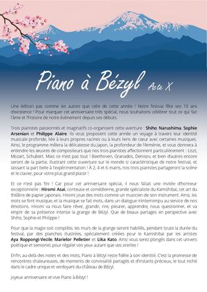 Programme Piano à Bézyl 2026