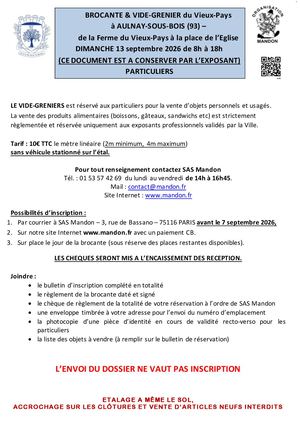 Bulletin d'inscription Brocante du 13 Septembre 2026