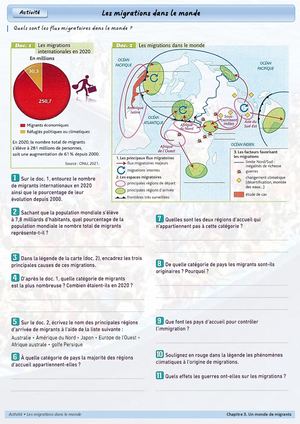 CG3 - 4e - Activité finale - Les migrations dans la mondialisation