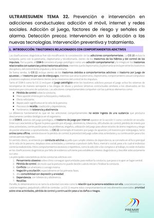 Ultraresumen Tema 32. Prevención E Intervención En Adicciones Conductuales Adicción Al Móvil, Internet Y Redes Sociales