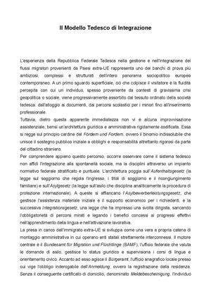Il Modello Tedesco Di Integrazione