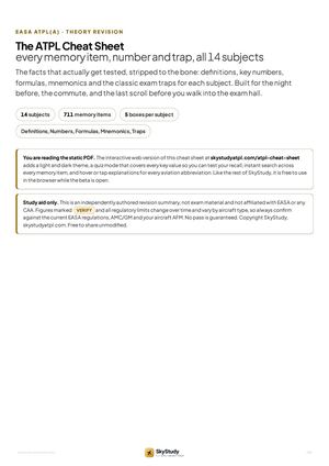 ATPL Cheat Sheet: EASA ATPL(A) Theory Revision Notes, All 14 Subjects