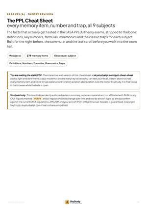 PPL Cheat Sheet: EASA PPL(A) Theory Revision Notes, All 9 Subjects