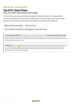 ATPL 021 Aircraft General Knowledge Cheat Sheet: EASA ATPL(A) Revision Notes