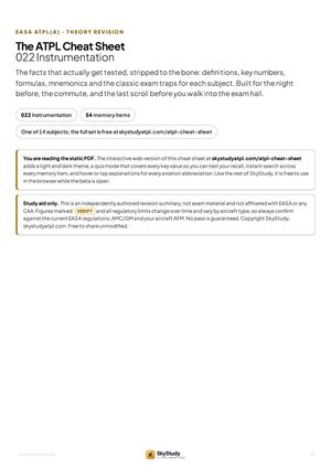 ATPL 022 Instrumentation Cheat Sheet: EASA ATPL(A) Revision Notes