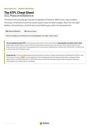 ATPL 031 Mass and Balance Cheat Sheet: EASA ATPL(A) Revision Notes