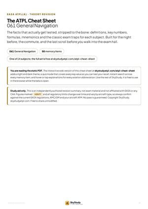 ATPL 061 General Navigation Cheat Sheet: EASA ATPL(A) Revision Notes