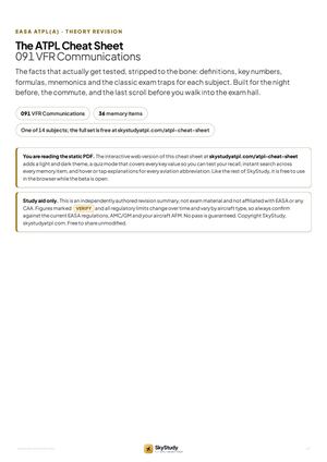 ATPL 091 VFR Communications Cheat Sheet: EASA ATPL(A) Revision Notes