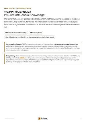 PPL Aircraft General Knowledge Cheat Sheet: EASA PPL(A) Revision Notes