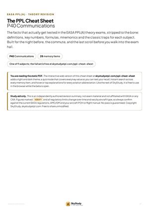 PPL Communications Cheat Sheet: EASA PPL(A) Revision Notes