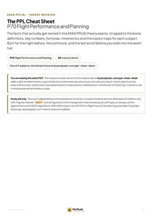 PPL Flight Performance and Planning Cheat Sheet: EASA PPL(A) Revision Notes
