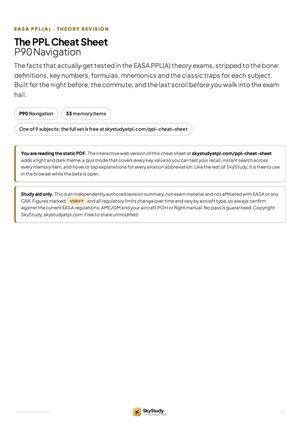 PPL Navigation Cheat Sheet: EASA PPL(A) Revision Notes