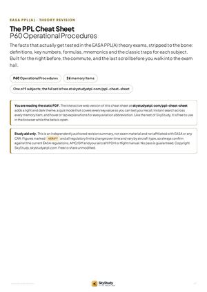 PPL Operational Procedures Cheat Sheet: EASA PPL(A) Revision Notes