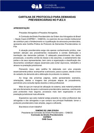 Cartilha de Protocolo para Demandas Previdenciárias no PJE2.x