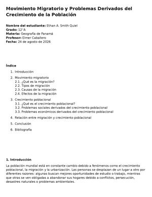 Movimiento Migratorio Y Problemas Derivados Del Crecimiento De La Población