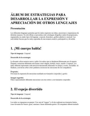 ÁLbum De Estrategias Para Desarrollar La Expresión Y Apreciación De Otros Lenguajes