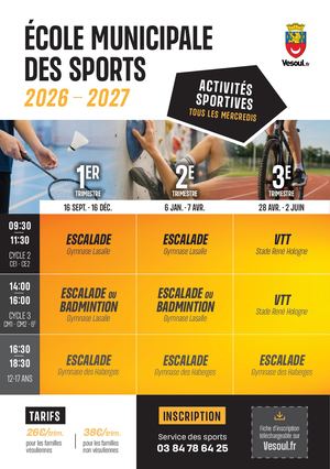 Ecole Municipale des Sports : Activités sportives 2026-2027