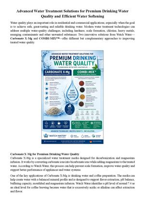 Advanced Water Treatment Solutions For Premium Drinking Water Quality And Efficient Water Softening