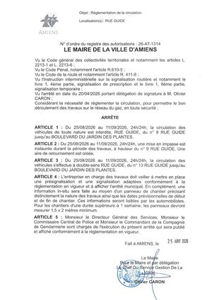 26 AT 1314 Reglementation De La Circulation Rue Guide Du 25 08 2026 Au 11 09 2026 - Publiée Le 25 08 2026
