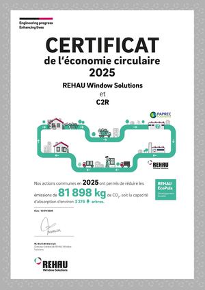 Certificat Économie circulaire REHAU ÉcoPuls - C2R
