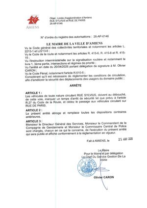 26 AP 0146 - Limite D'agglomération D'Amiens, Rue Sylvius, Publié Le 25 08 2026