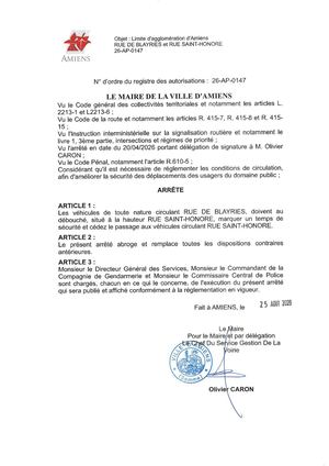 26 AP 0147 - Limite D'agglomération D'Amiens, Rue Saint Honoré à Amiens, Publié Le 25 08 2026