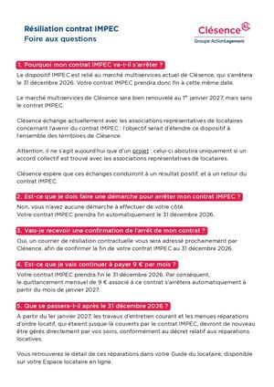 Foire aux questions - Locataires - Résiliation Contrat Impec