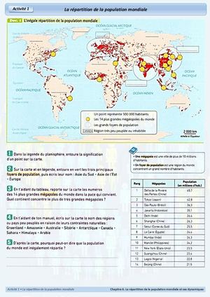 CG5 - 6e - Activité 1 - La répartition de la population mondiale
