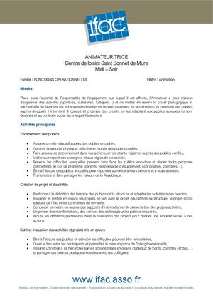 Animateur Trice 0 41 - CDII - Saint Bonnet De Mure