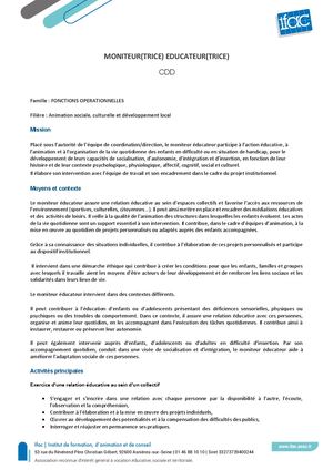 Moniteur Trice Educateur Trice - CDD - Sartrouville