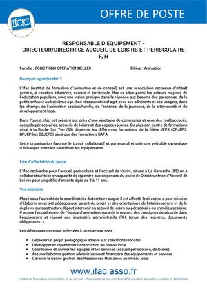 Responsable D'équipement F H - CDD - La Garnache