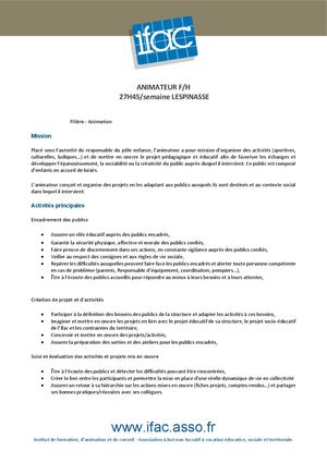 Animateur Trice 27h45 - CDII - Lespinasse