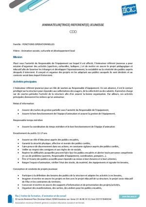 Animateur Trice Référent E Jeunesse - CDD - Sartrouville