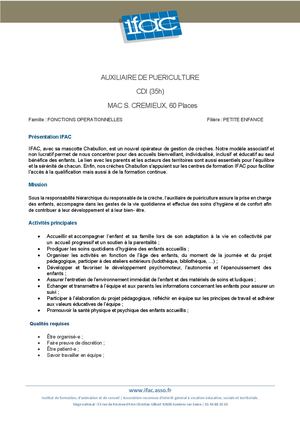 Auxiliaire De Puériculture F H - CDI - Nimes Docx